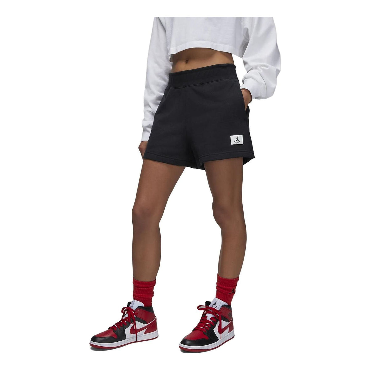 (WMNS) Air Jordan Flight Fleece Colour-Block Shorts 'Black' DX0391-010