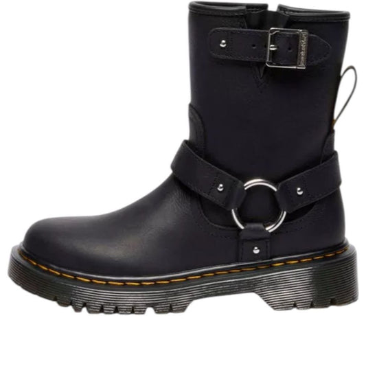 (GS) Dr. Martens Genaya Leather Biker Boots 'Black Wyoming' 41488001