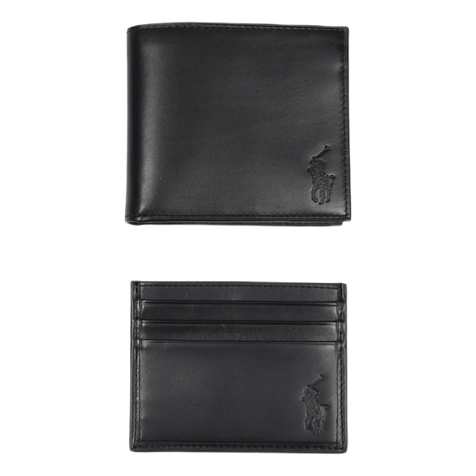 Leather Wallet & Card Case Gift Set Black