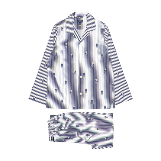 Striped Cotton Pajama Set Navy Stripe Bear