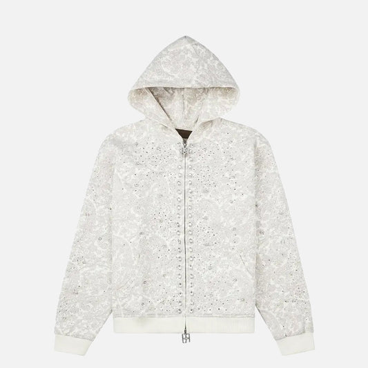 CASHEW BLOSSOM PEARL ZIPPER HOODIE - WHITE