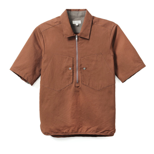 Corpsware Half Zip Short Sleeve Work Shirt Cotton Linen Twill Persimmon