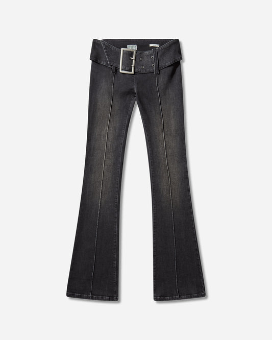 Women's Belted Bootcut Pants Black Sanded Wash