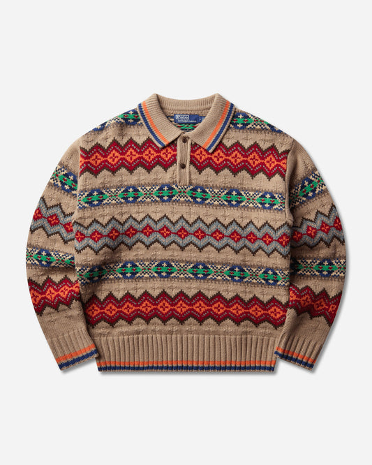 Men's Fair Isle Wool-Blend Polo-Collar Sweater Tan