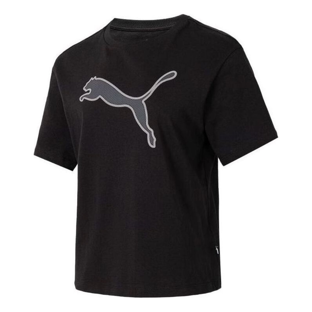 (WMNS) PUMA Graphic Sport T-Shirt 'Black Grey' 682164-01
