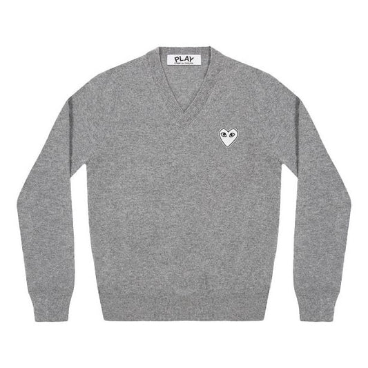 (WMNS) COMME des GARCONS PLAY V-Neck Pullover White Emblem 'Grey' AZ-N063-051-1