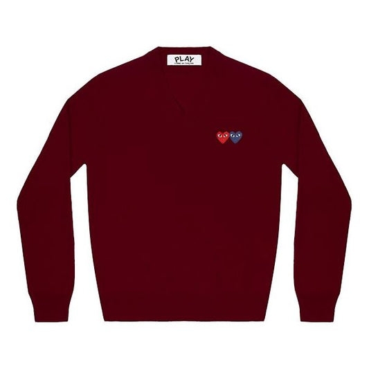 (WMNS) COMME des GARCONS PLAY V-Neck Pullover Double Emblem 'Burgundy' AZ-N055-051-4