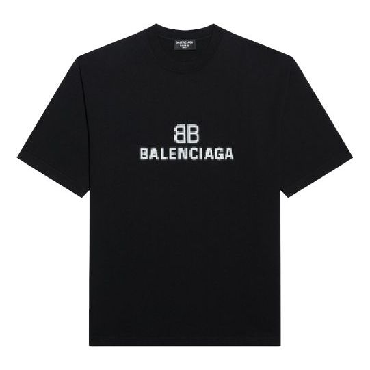 Balenciaga Mosaic Logo BB Alphabet Loose Short Sleeve Black 612965TKVI71070