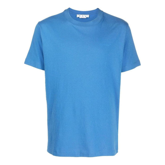 Men's Off-White FW22 Back Large Logo Printing Round Neck Short Sleeve Blue T-Shirt OMAA027F22JER0014545