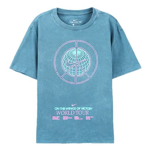 Nike Sportswear World Tour Casual Sports Round Neck Pullover Short Sleeve Gray Green Graygreen CW0407-058