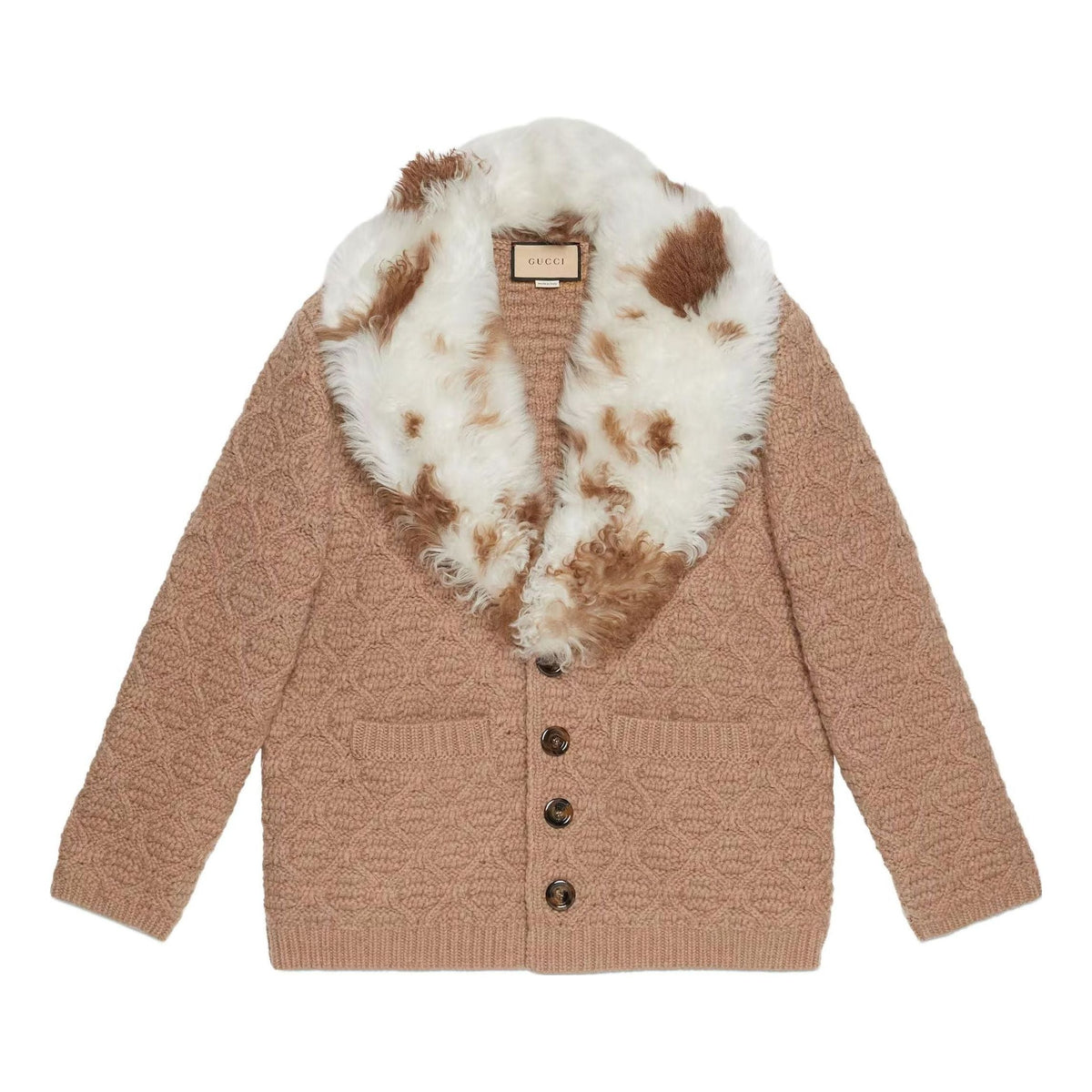 Gucci Wool Knit Coat With Shearling Collar 'Neutrals' 706756-XKCKM-2602