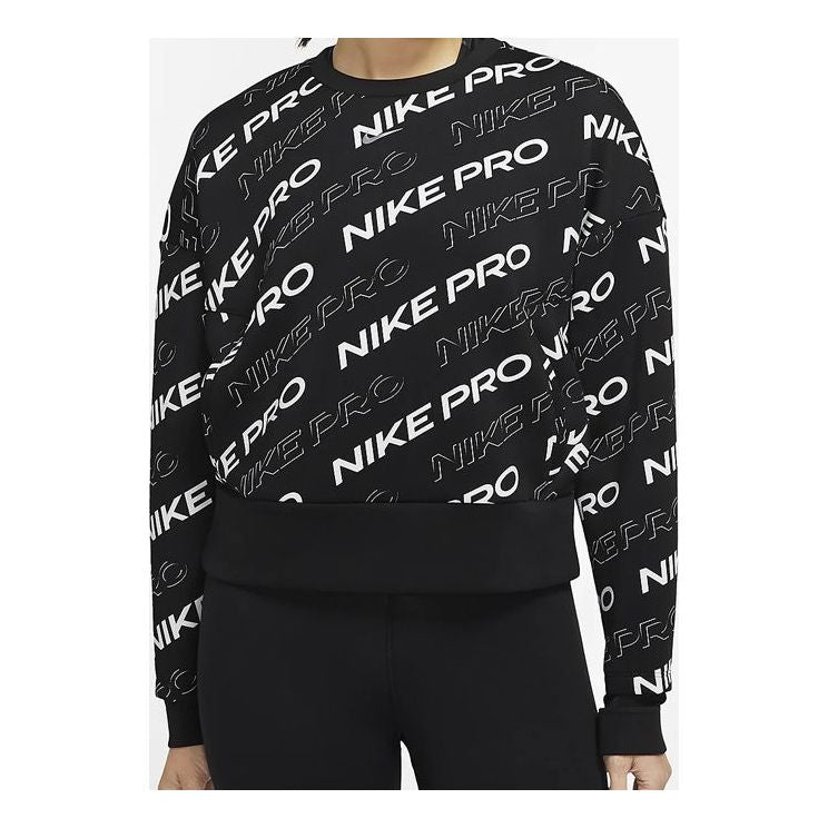 (WMNS) Nike Pro Dri-FIT Round-neck Sweatshirt 'Black White' CJ3589-010