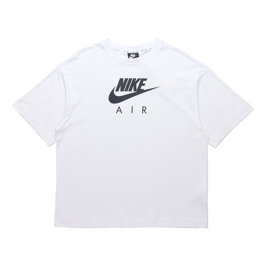 (WMNS) Nike Air Logo Printing Loose Knit Sports Short Sleeve White DB3841-100
