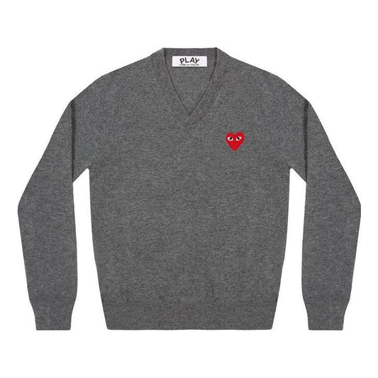 COMME des GARCONS PLAY V-Neck L/S T-shirt Red Emblem 'Grey' AZ-N002-051-3