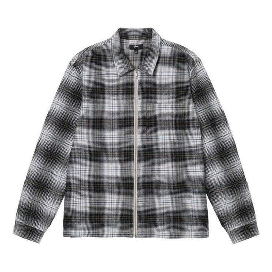 Stussy Paul Shadow Plaid Zip Shirt 'Black White' 1110238